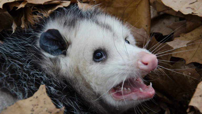 Opossum in leaves
