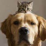 Kitten sitting on dog
