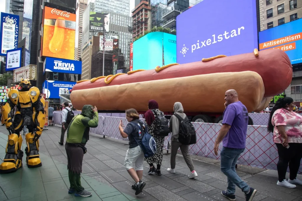 The World's Largest Hot Dog Sculpture Arrives In Times Square
