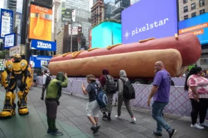 The World's Largest Hot Dog Sculpture Arrives In Times Square